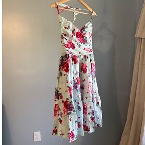 Vintage Y2K Tracy Feith Size 2 Floral Corset Halter Midi Dress Cotton Romantic